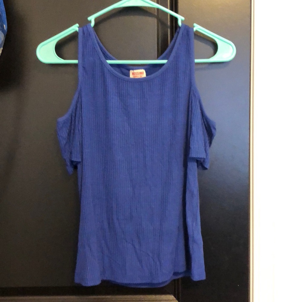 Blue cold shoulder top